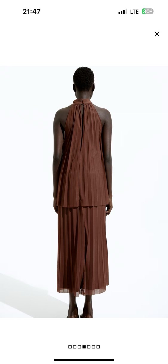 Kahverengi Pilili Mini Yüksek Yakalı Elbise - Görsel 4