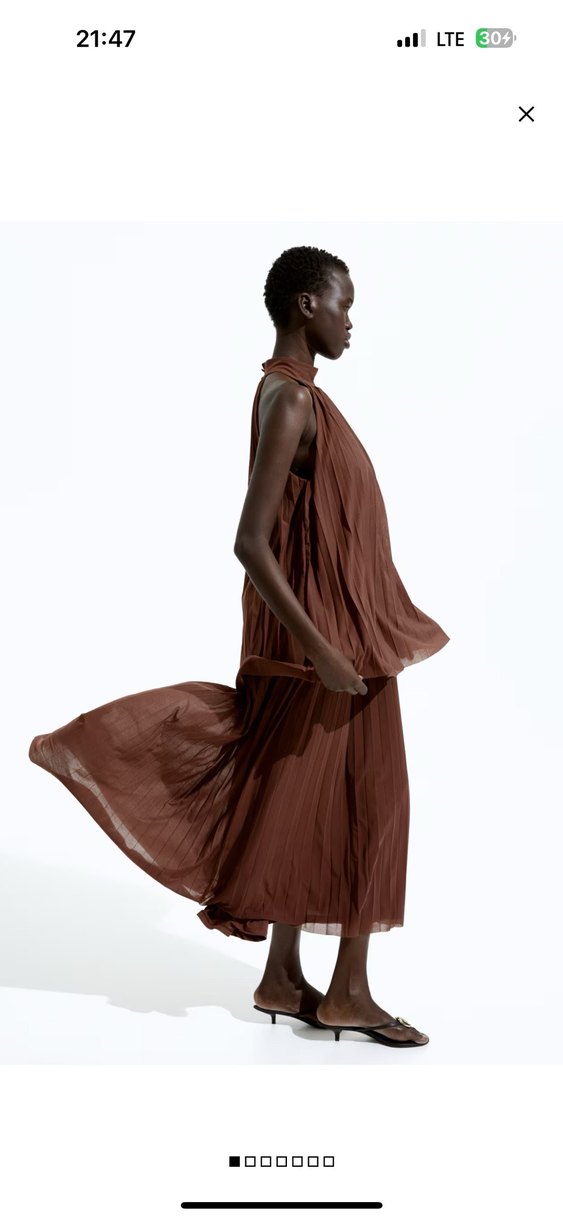 Kahverengi Pilili Mini Yüksek Yakalı Elbise - Görsel 2