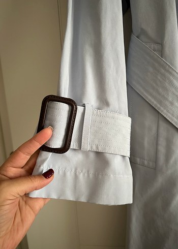 Mavi Düğmeli Uzun Kadın Trençkot - Görsel 4