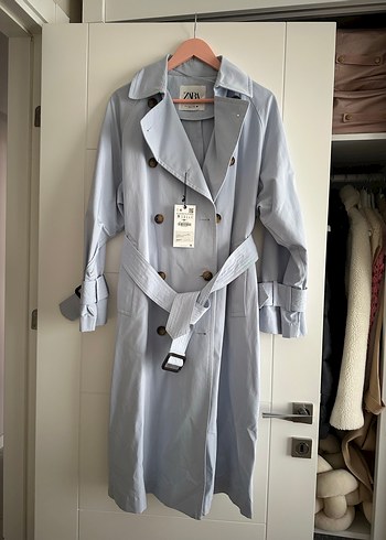 Mavi Düğmeli Uzun Kadın Trençkot - Görsel 2