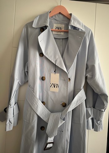 Mavi Düğmeli Uzun Kadın Trençkot - Görsel 3