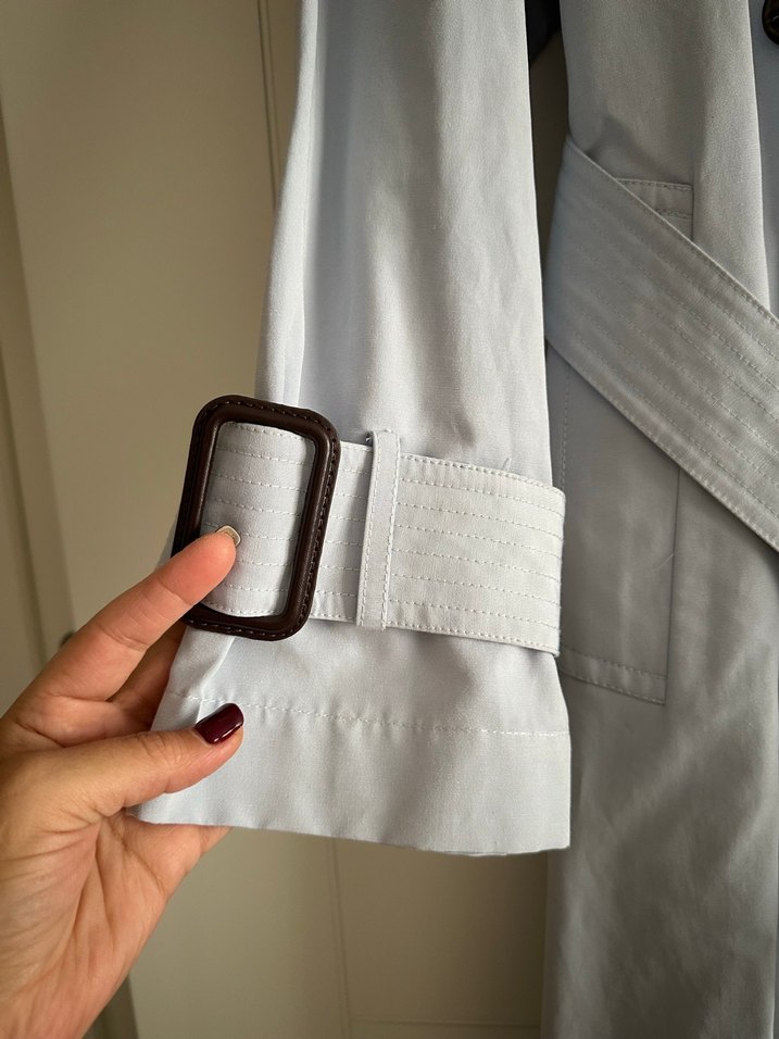 Mavi Düğmeli Uzun Kadın Trençkot - Görsel 4