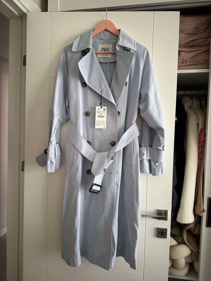 Mavi Düğmeli Uzun Kadın Trençkot - Görsel 2