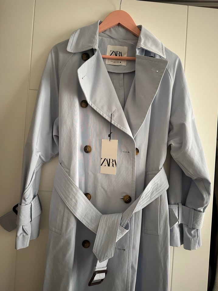 Mavi Düğmeli Uzun Kadın Trençkot - Görsel 3