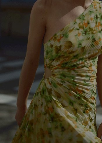 Mango Sarı Pilili Asimetrik Kesim Uzun Elbise - Görsel 3