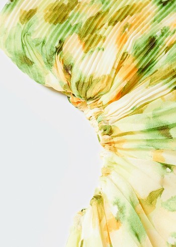 Mango Sarı Pilili Asimetrik Kesim Uzun Elbise - Görsel 9