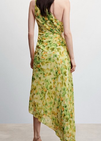 Mango Sarı Pilili Asimetrik Kesim Uzun Elbise - Görsel 7