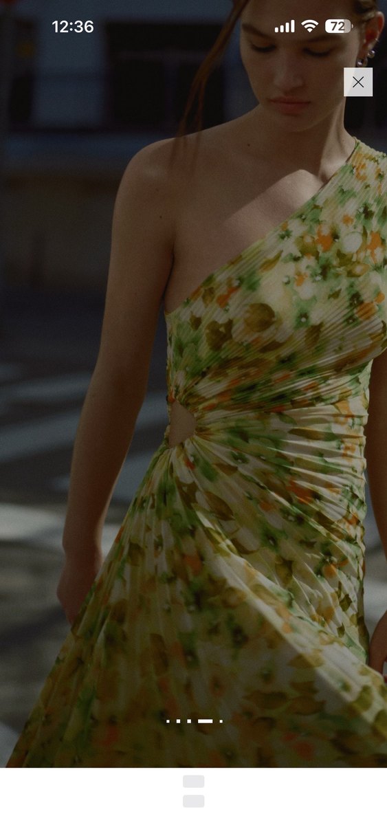 Mango Sarı Pilili Asimetrik Kesim Uzun Elbise - Görsel 3