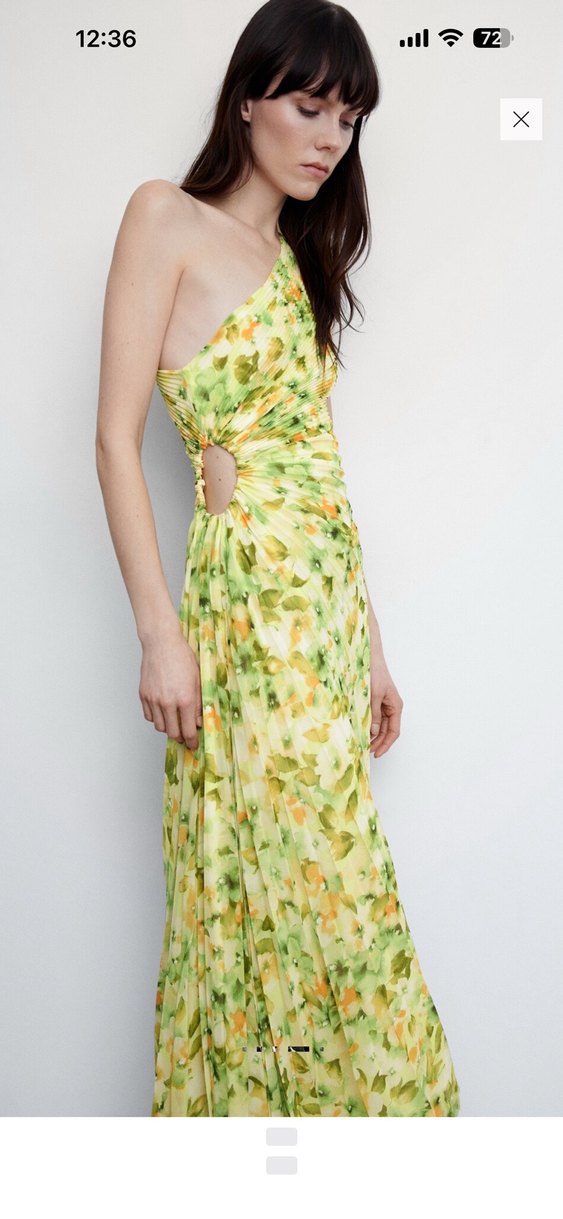 Mango Sarı Pilili Asimetrik Kesim Uzun Elbise - Görsel 4