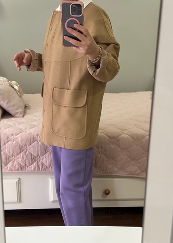 Bej Düğmeli Kadın Midi Kaban - Görsel 4