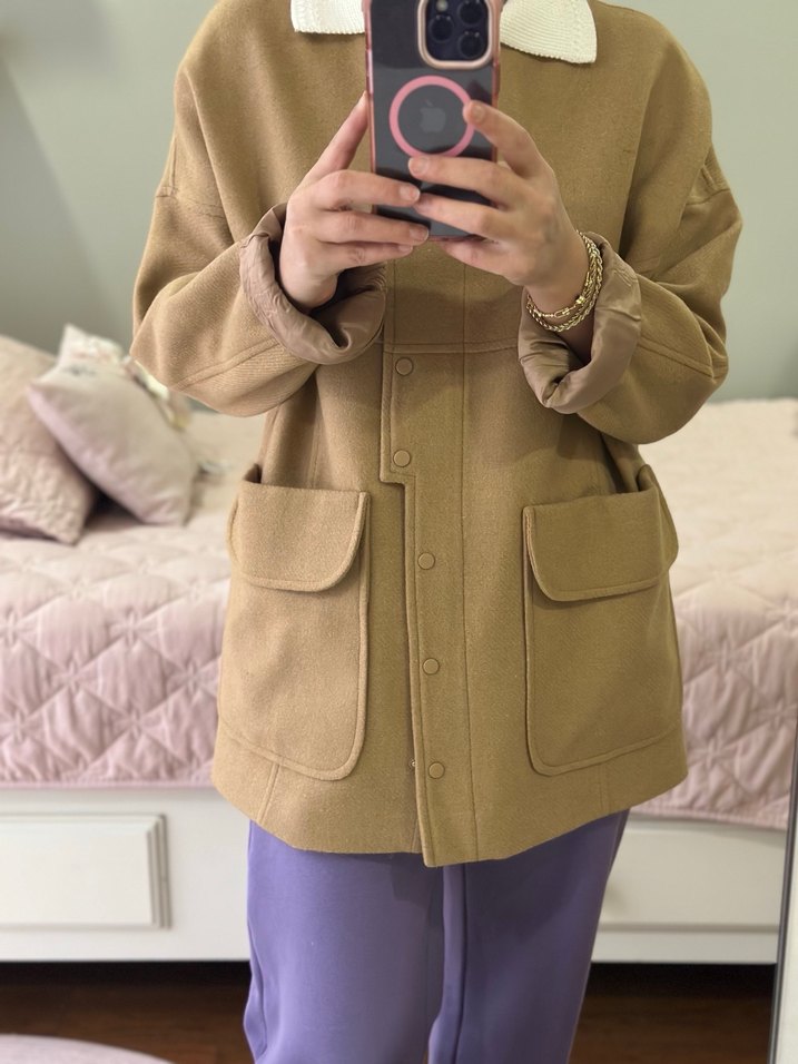 Bej Düğmeli Kadın Midi Kaban - Görsel 3