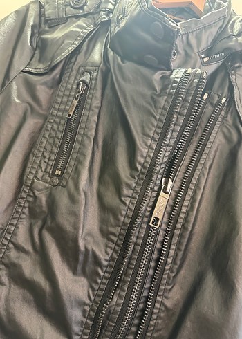 KHOJO Kemerli Siyah Deri Biker Ceket s beden uyumlu - Görsel 4