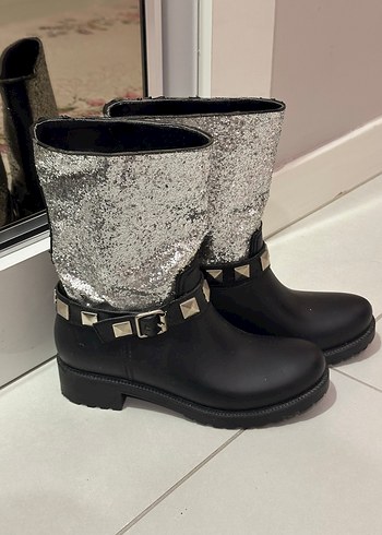 Gri Yılan Desenli Tokalı Rock Punk Botlar - Görsel 2