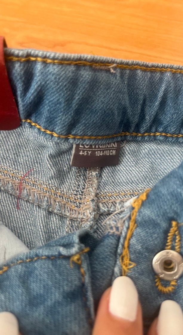 Nakışlı Bol Kesim Mavi Kız Kot Pantolon - Görsel 5