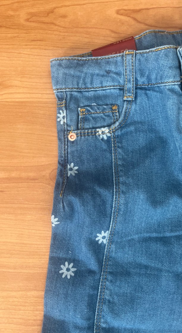 Nakışlı Bol Kesim Mavi Kız Kot Pantolon - Görsel 2