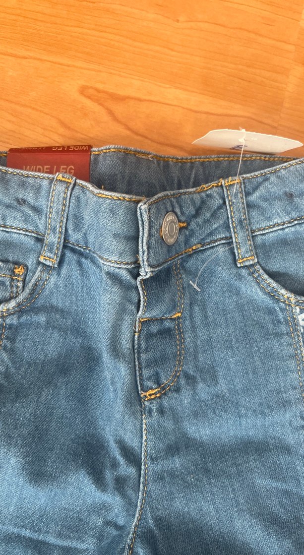 Nakışlı Bol Kesim Mavi Kız Kot Pantolon - Görsel 3