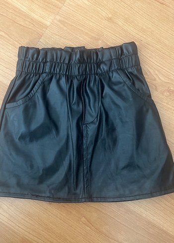 Kemerli Siyah Deri Mini Etek - Görsel 2