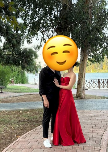 Kırmızı Straplez Uzun Abiye Elbise - Görsel 5