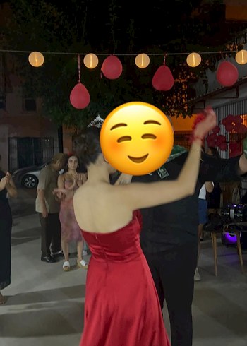 Kırmızı Straplez Uzun Abiye Elbise - Görsel 4