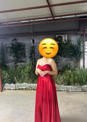 Kırmızı Straplez Uzun Abiye Elbise - Görsel 7