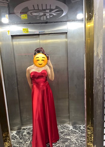 Kırmızı Straplez Uzun Abiye Elbise - Görsel 8