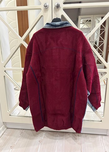 l Beden bordo Renk Nefise oversize kot detaylı peluş ceket