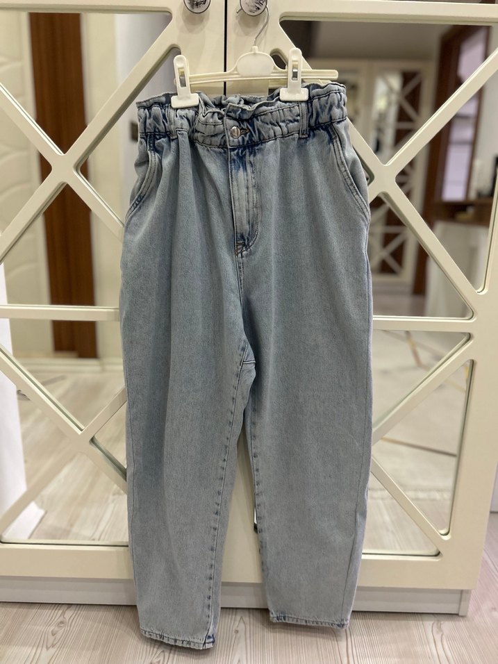 Zara bel lastikli bol kot pantolon - Görsel 4