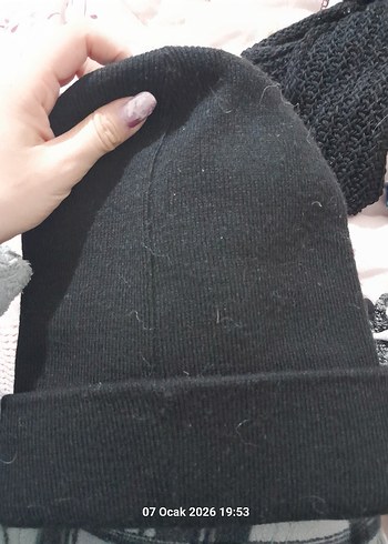 Siyah Örgü Kadın Yün Bere - Görsel 2