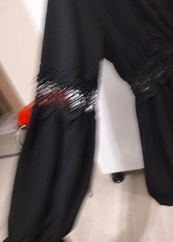xl Beden Siyah Dantel Detaylı Uzun Kollu Midi Elbise