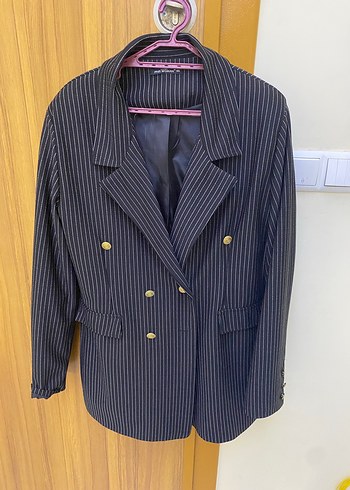 Lacivert Çizgili Kadın Blazer Ceket