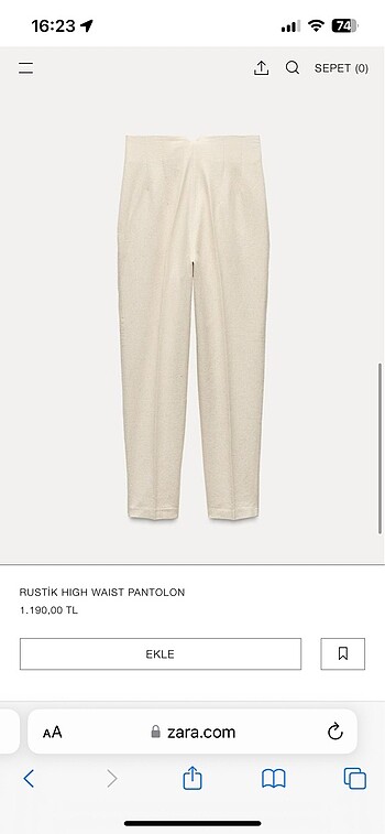 xs Beden Zara kadife pantolon bej