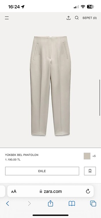 xs Beden beyaz Renk Zara kadife pantolon bej