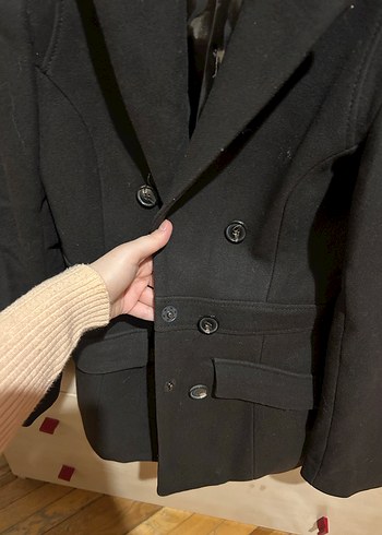 Mango kaşe Düğmeli koyu kahve Kaban - Görsel 11