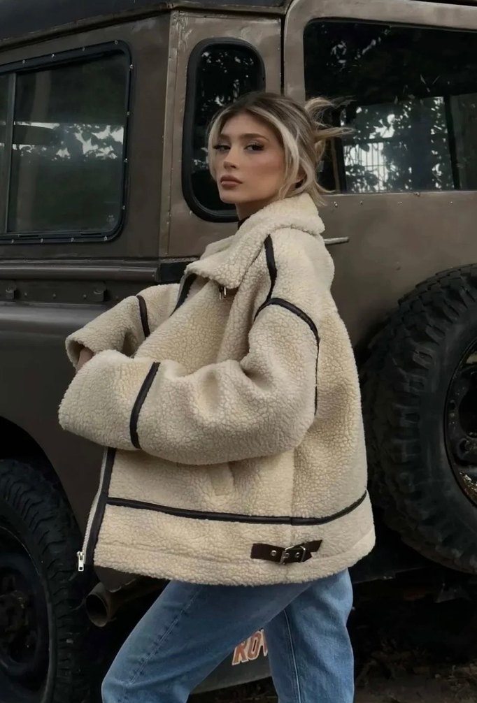 Bej Kadın Peluş Ceket - Görsel 2