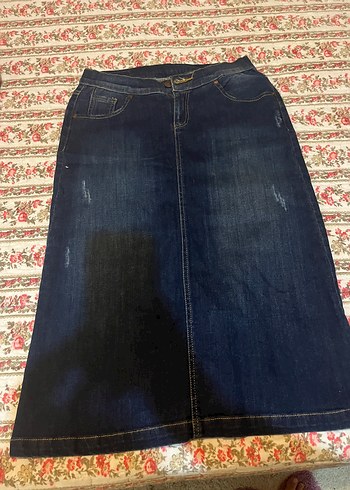 Lacivert Midi Denim Kadın Etek
