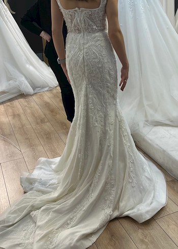 Beyaz Parlak Straplez Denizkızı Gelinlik - Görsel 4