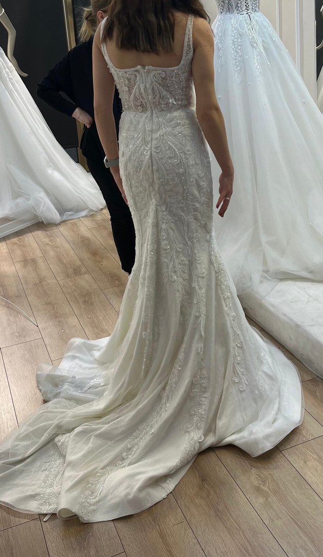 Beyaz Parlak Straplez Denizkızı Gelinlik - Görsel 4