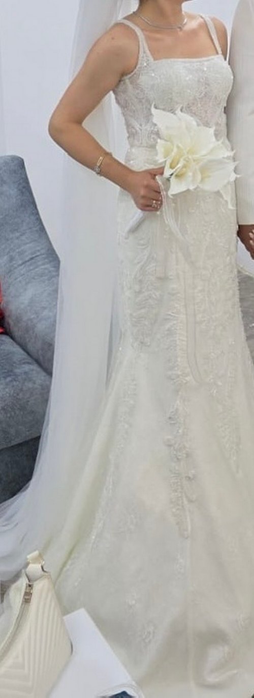 Beyaz Parlak Straplez Denizkızı Gelinlik - Görsel 2