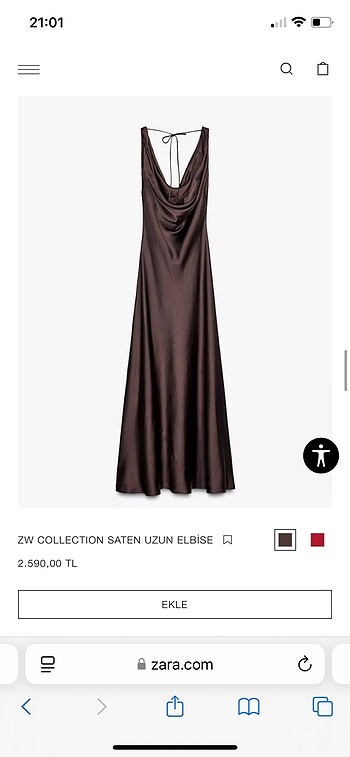 Zara uzun saten elbise