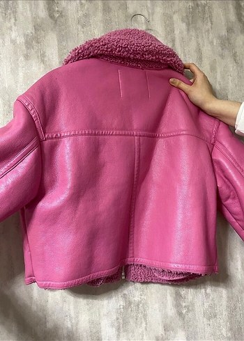 m Beden pembe Renk Pembe Kısa Deri Kadın mont