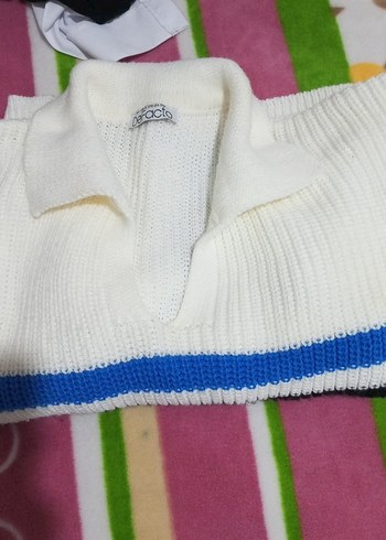 diğer Beden beyaz Renk Beyaz Mavi Çizgili Örgü Kadın Kazak