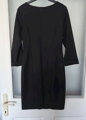 Düğmeli Siyah Uzun Kollu Ofis Elbisesi - Görsel 5