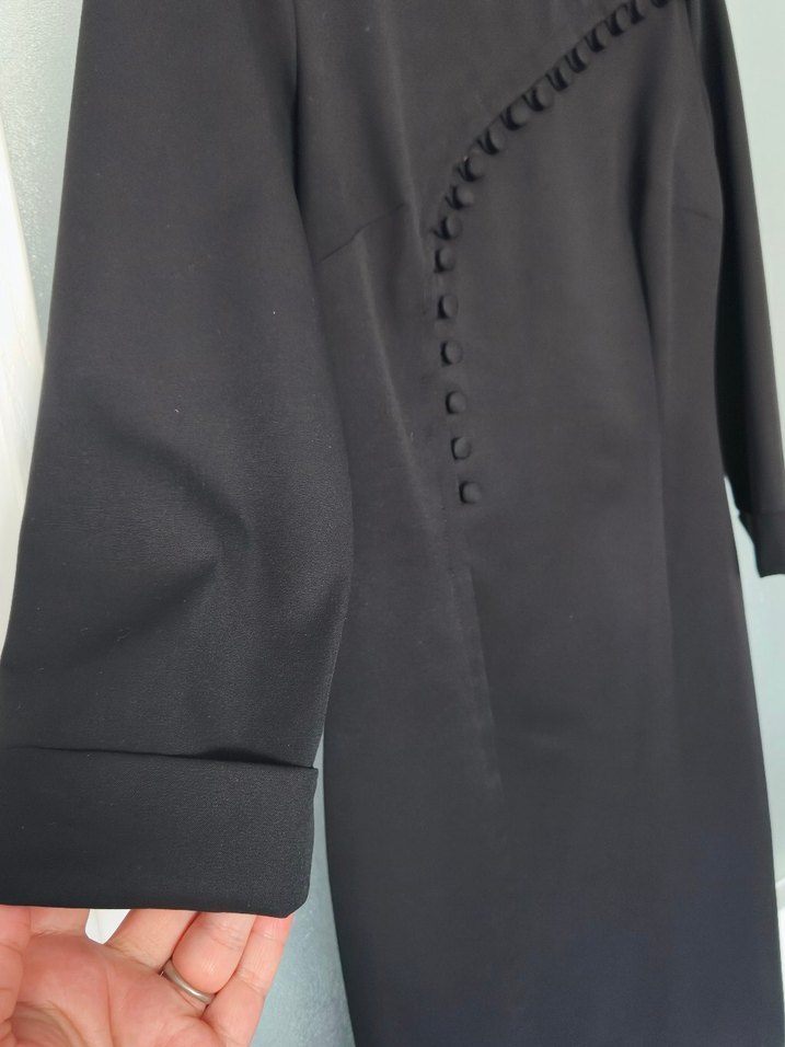 Düğmeli Siyah Uzun Kollu Ofis Elbisesi - Görsel 3