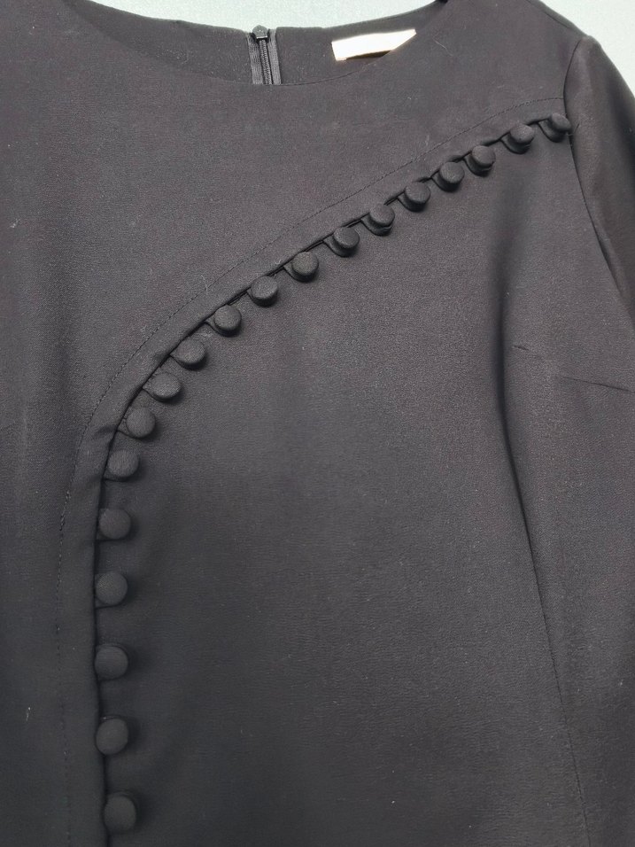 Düğmeli Siyah Uzun Kollu Ofis Elbisesi - Görsel 4