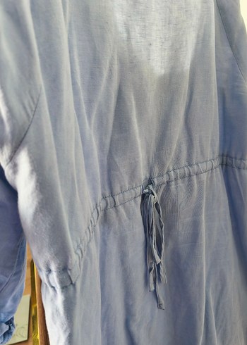 Düğmeli Mavi Keten Tunik - Görsel 6