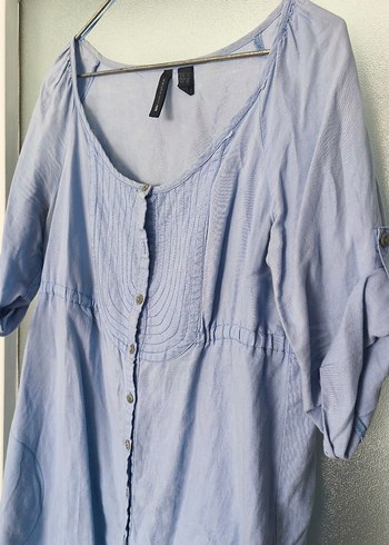 Düğmeli Mavi Keten Tunik - Görsel 5