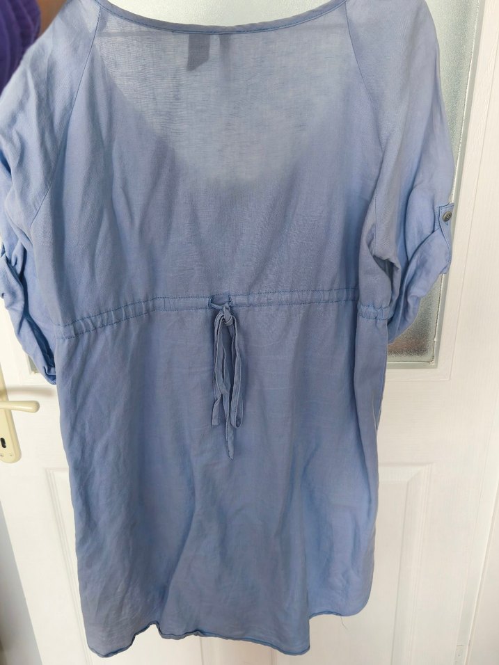 Düğmeli Mavi Keten Tunik - Görsel 2