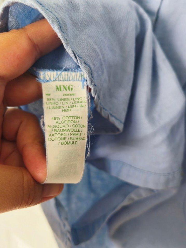 Düğmeli Mavi Keten Tunik - Görsel 4