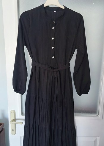 Siyah Pilili Uzun Keten Elbise - Görsel 7