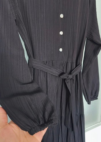 Siyah Pilili Uzun Keten Elbise - Görsel 6